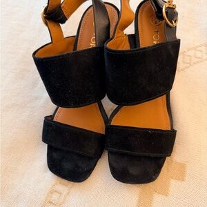 Tory Burch Shelby black Suede block Sandals